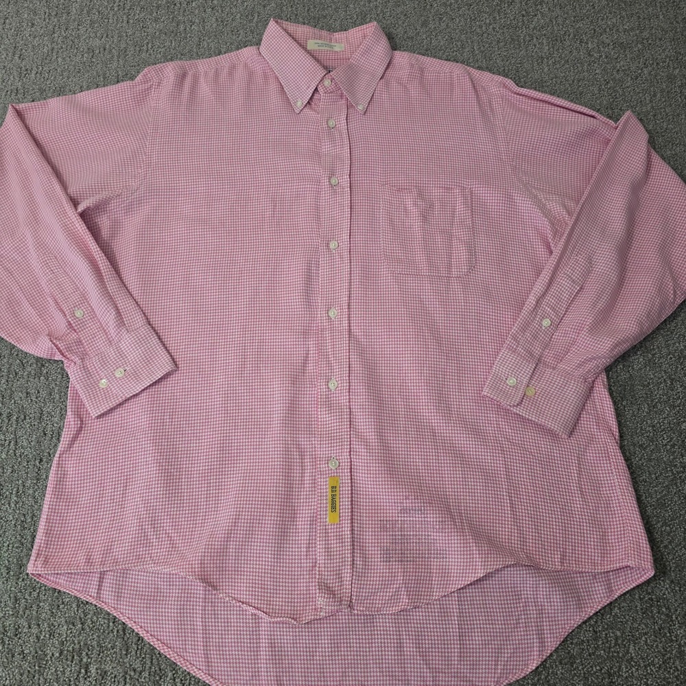 Vintage 90s B.D. Baggies Shirt Pink Houndstooth Made USA Preppy 16 34/35